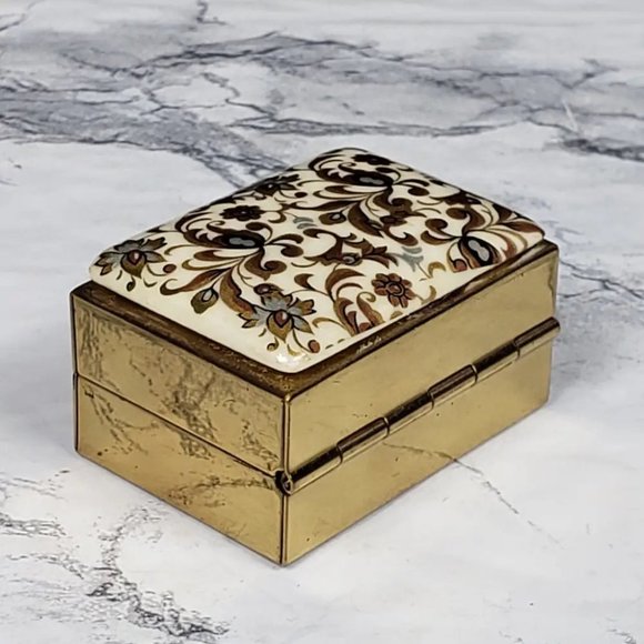 Sewing Box Kit Brass Porcelain Travel  Purse Vintage - Picture 3 of 11